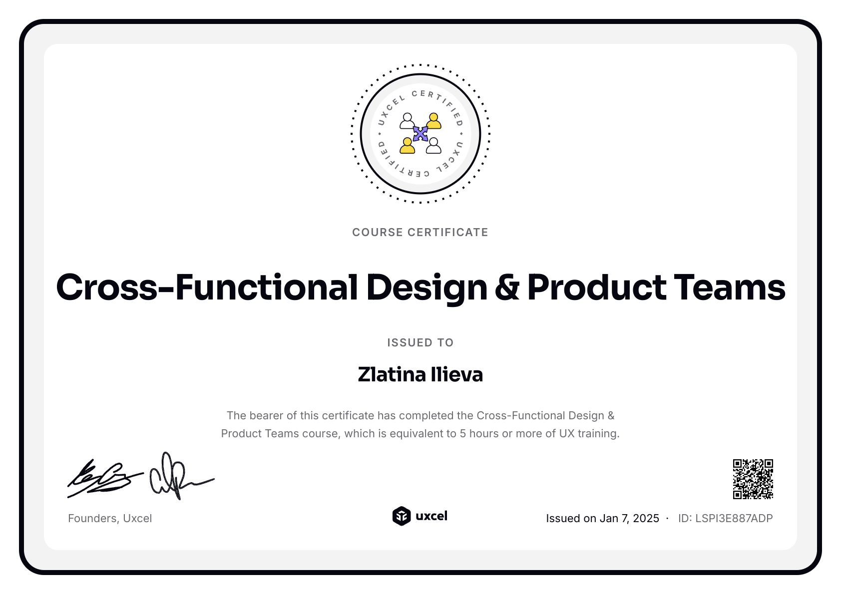 Zlatina Ilieva's certificate